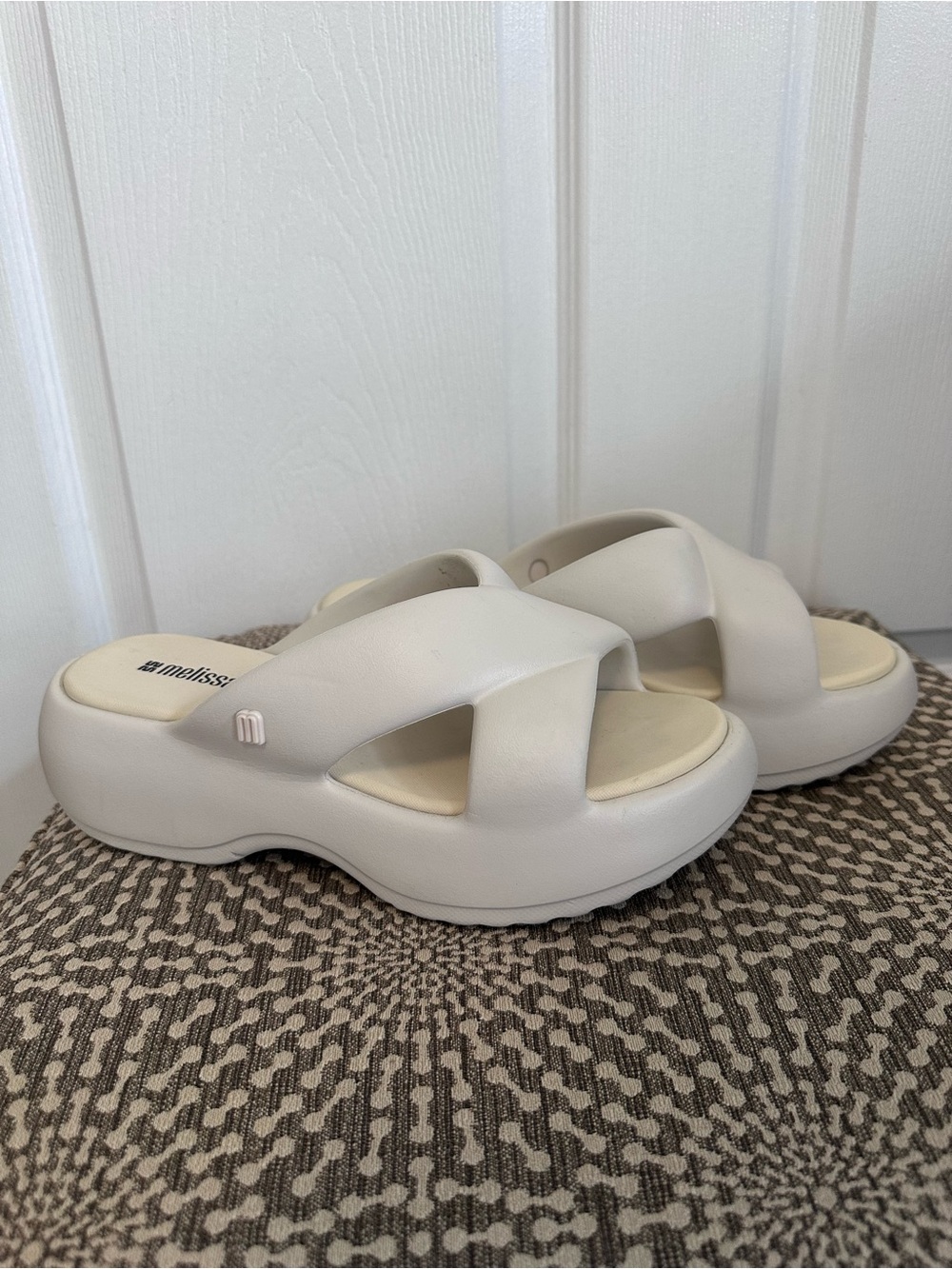 Melissa Cream Cross-Strap Platform Slides